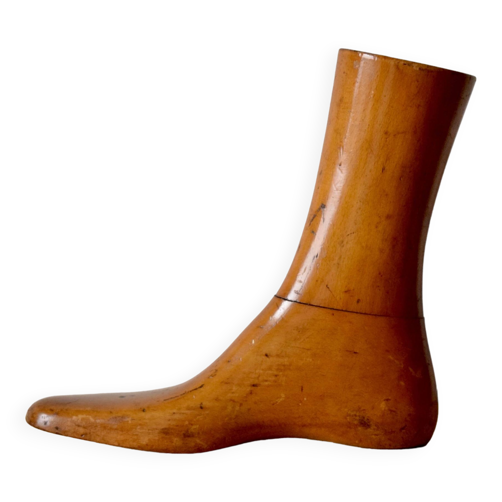 Old varnished wooden shoe mold - right foot