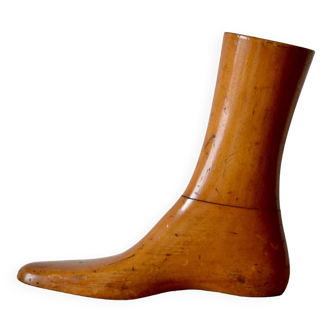 Old varnished wooden shoe mold - right foot