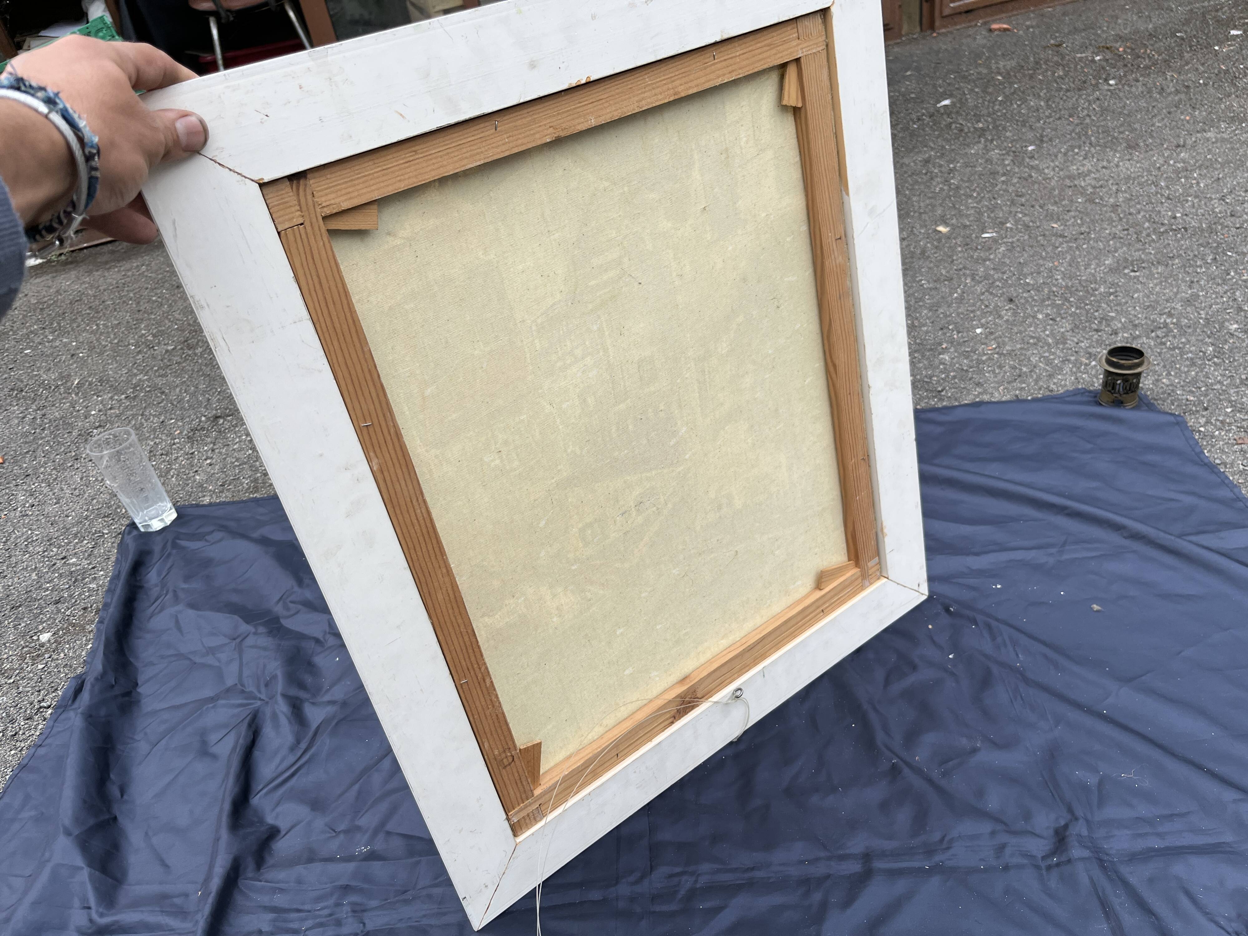 Painting, Basque house with green shutters