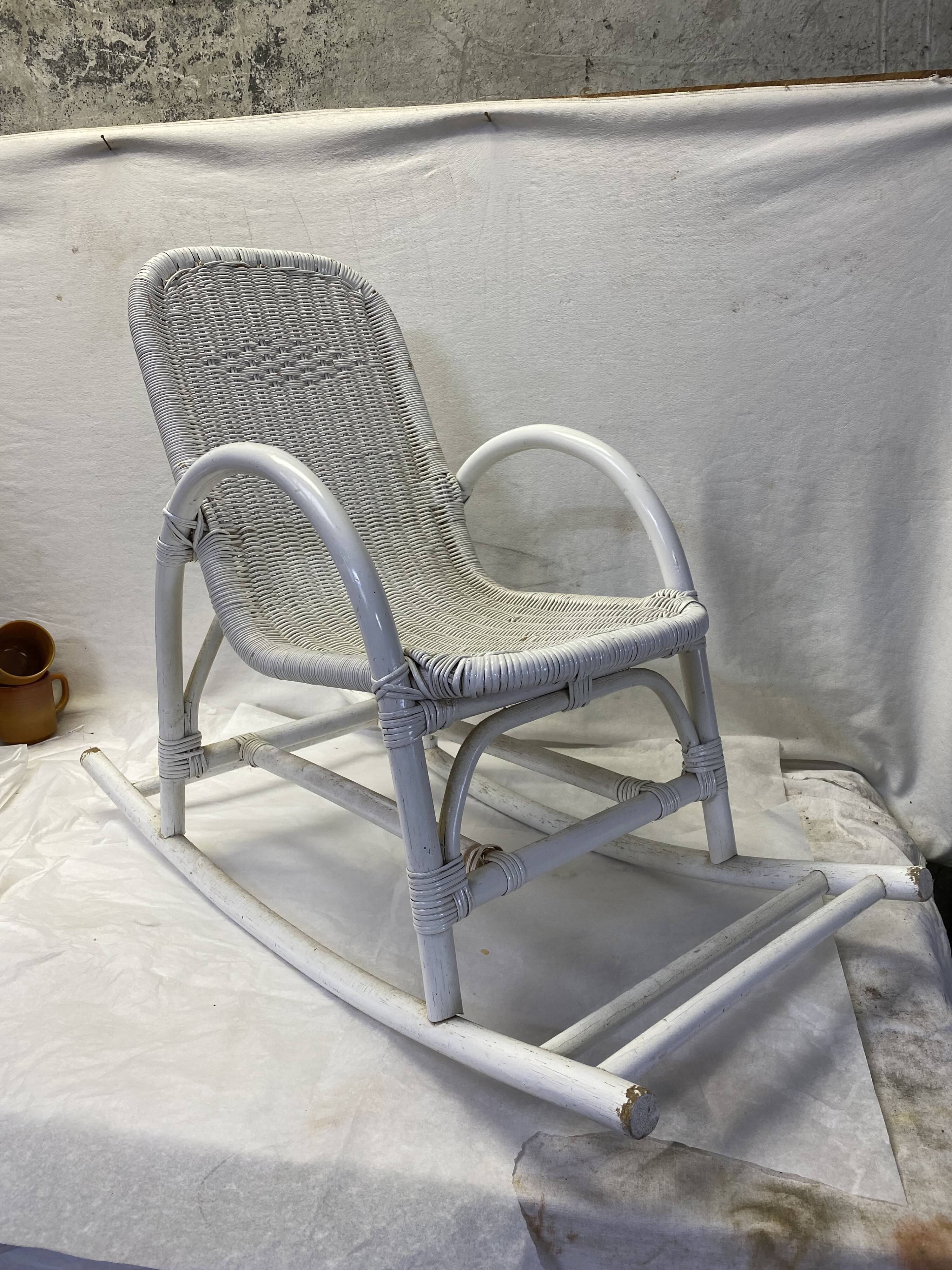 White rattan rocking chair