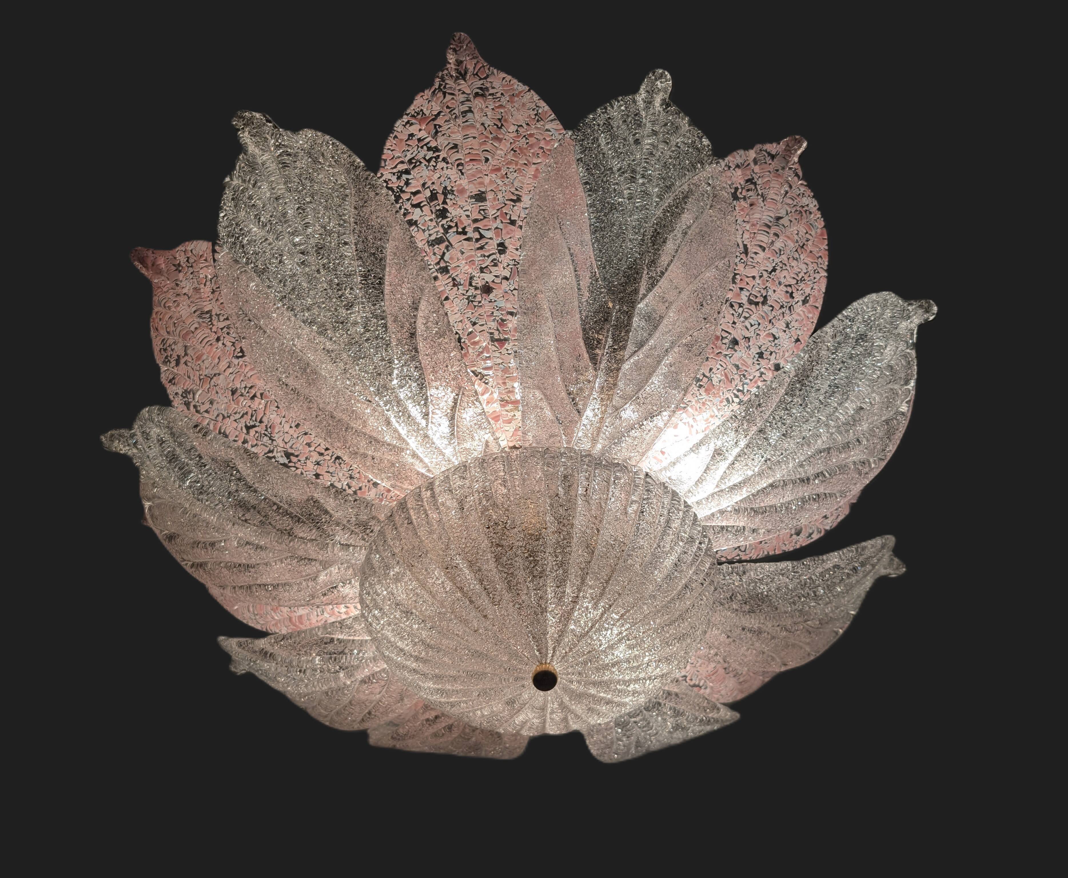 Large Murano Ceiling Lamp in Pink and White Glass, Italy, 1970s