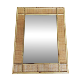 Vintage rectangular mirror in rattan, 1970.