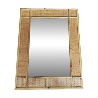 Vintage rectangular mirror in rattan, 1970.