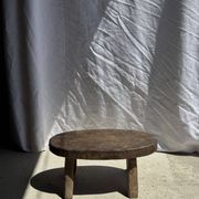 Small stool or small oval side table in solid teak wabi-sabi H24 53