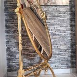 Vintage horse mirror in patinated steel with golden brass effect 1980