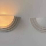 Pair of vintage geometric wall lights, plaster and sandblasted glass, France 1970