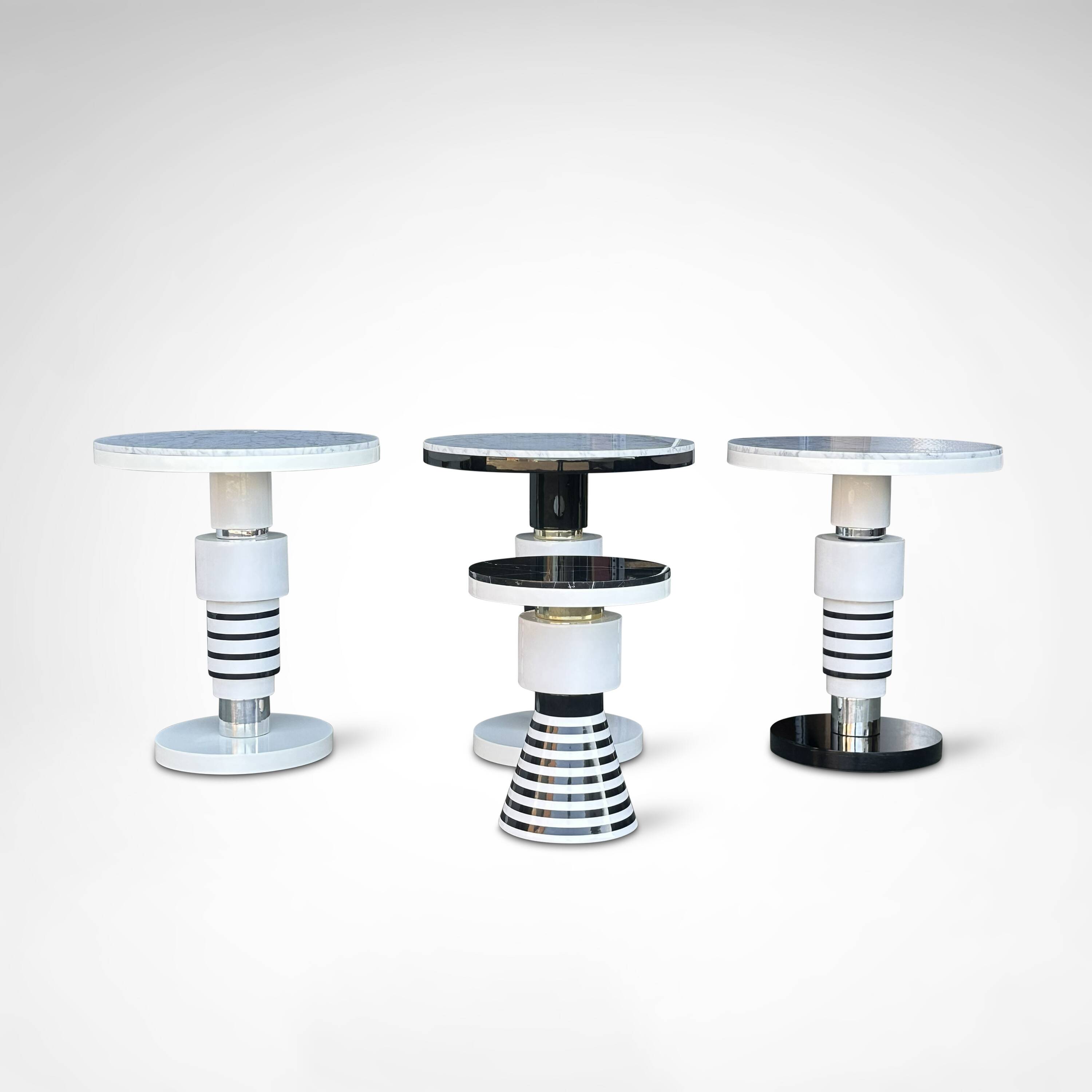 Hand crafted side tables of ceramic and marble in memphis style by casalto