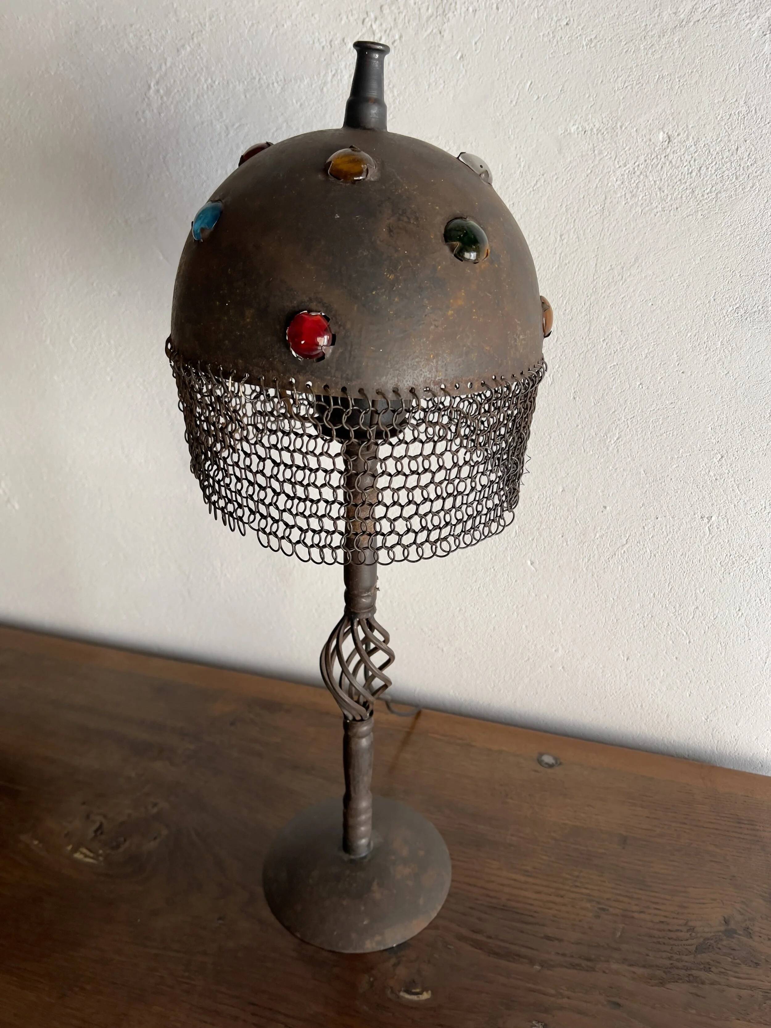 Brutalist iron chain table lamp, 1970s