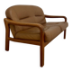 vintage camel leather and wood 2-seater sofa – 1970s
