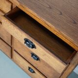 Belgian industrial oak apothecary cabinet, 1940s