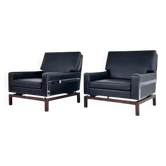 Pair of 50s-60s armchairs in imitation leather, wood and chrome