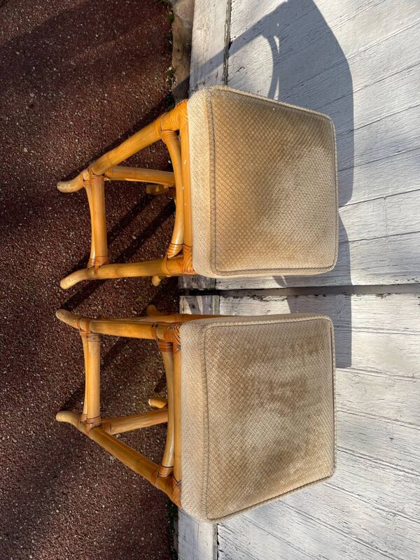 Paire de tabourets de bar en osier rotin