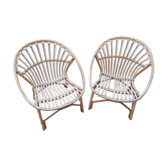 Pair of rattan shell chairs
