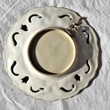Openwork ceramic dish decorated bird and flowers style monaco bordered gold