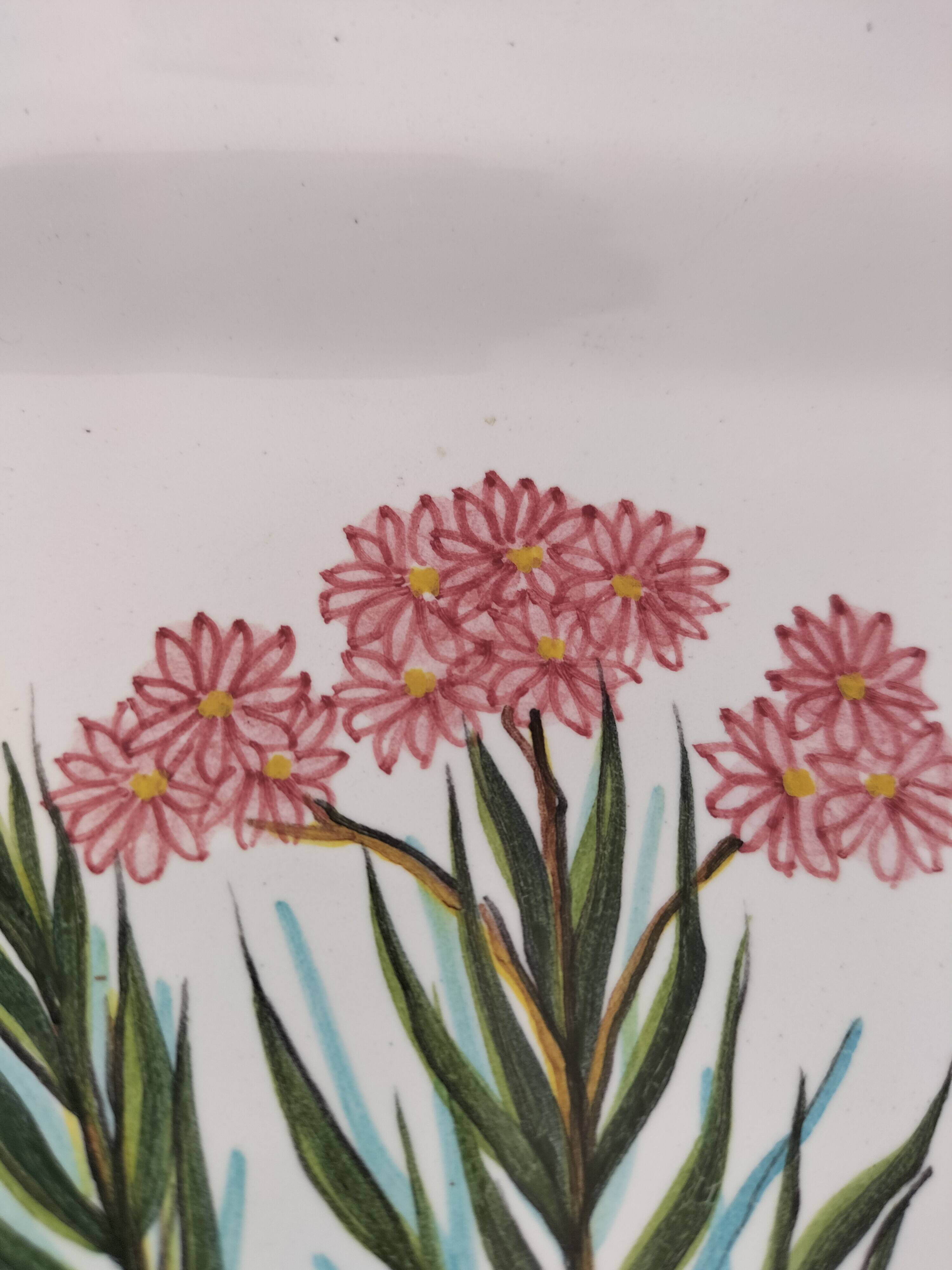 Trio of square Deruta plates signed MARI E.C., botanical decoration 962.21