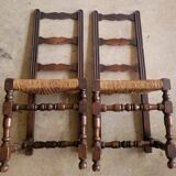 Set of 6 Vintage Rustic Solid Wood Chairs circa 1980