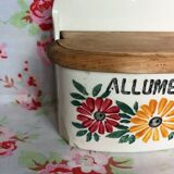 Ceramic matchbox and vintage antique wood dishes Creil Montereau HBCM