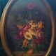 Peinture huile sur panneau ovale fleurs