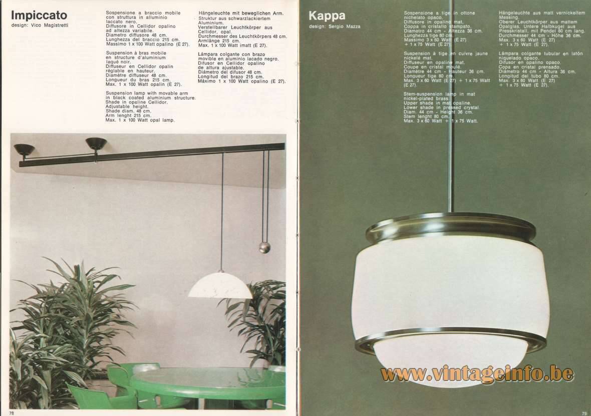 Italian Mid Century Modern "Kappa" Ceiling Pendant, Sergio Mazza for Artemide