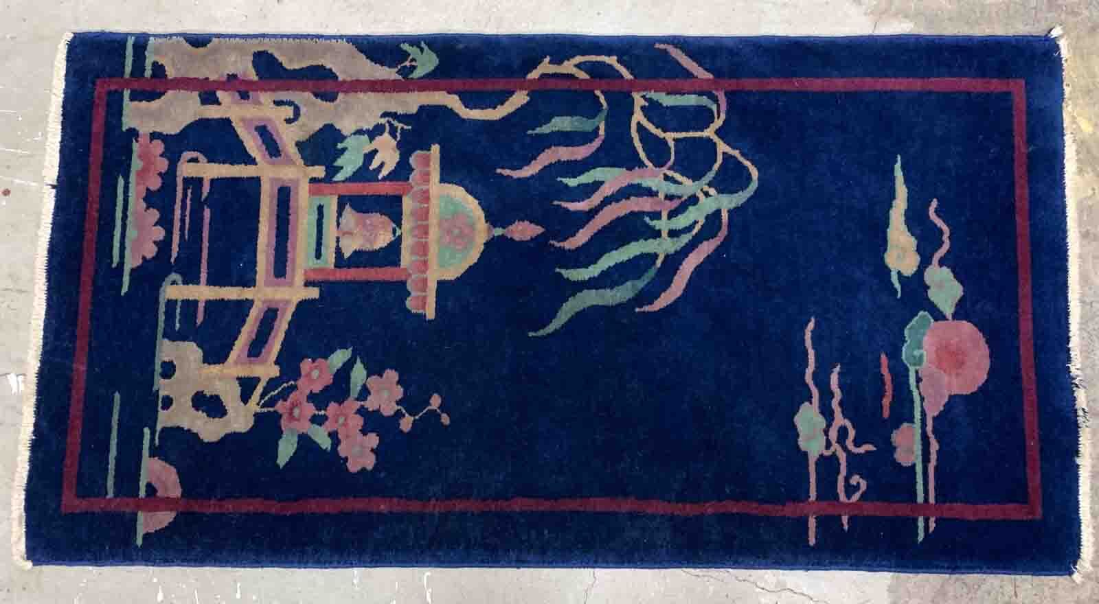 Ancient chinese carpet art deco handmade 64cm x 120cm 1920s