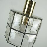 1960s 70s glashuette limburg PENDANT LAMP clear glass shade and brass