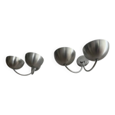 Pair of vintage double wall lights, brushed aluminum and chrome, France 1970