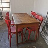 Table in raw oak, countryside.