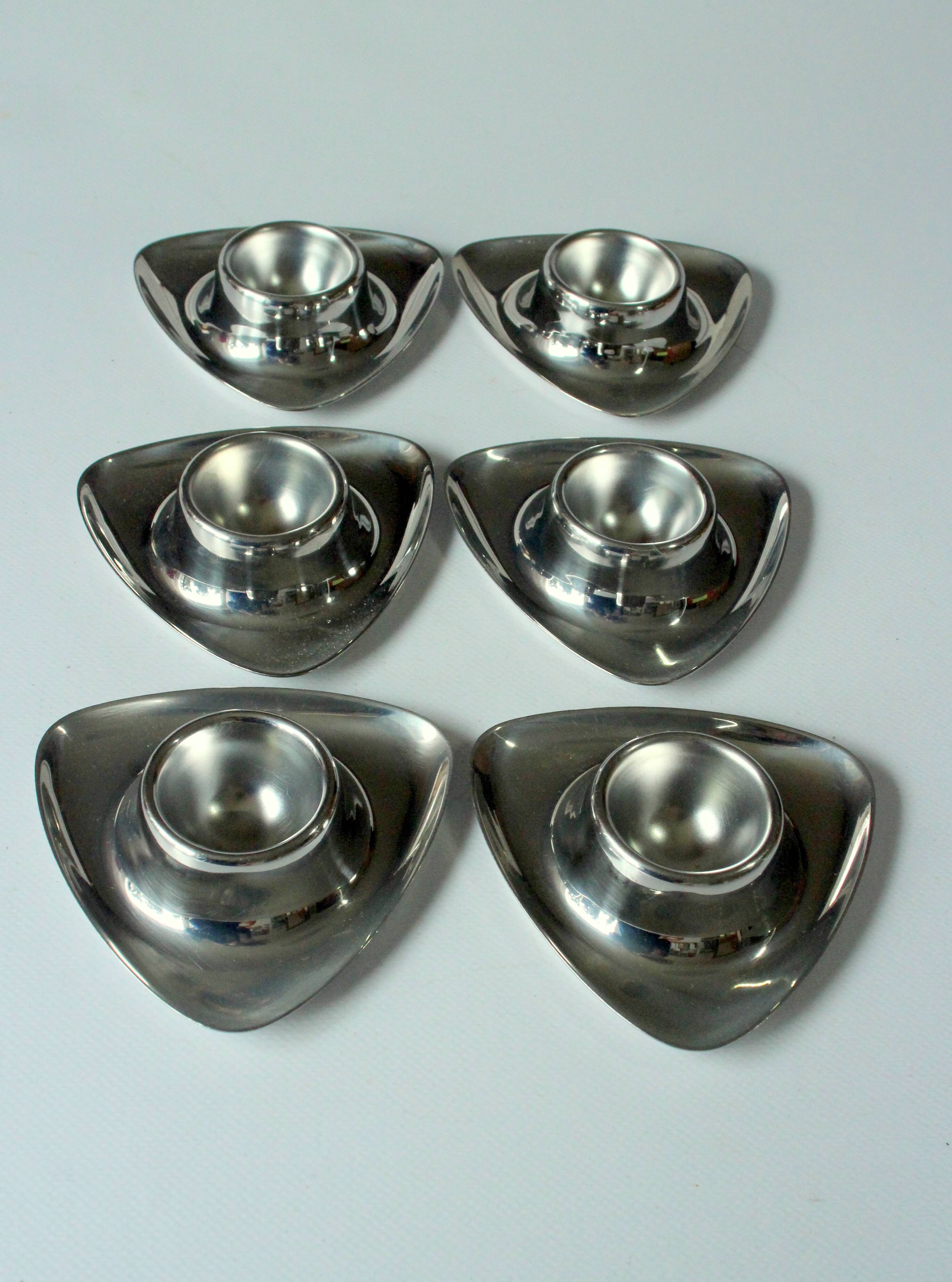 6 stainless steel egg cups by wmf - vintage