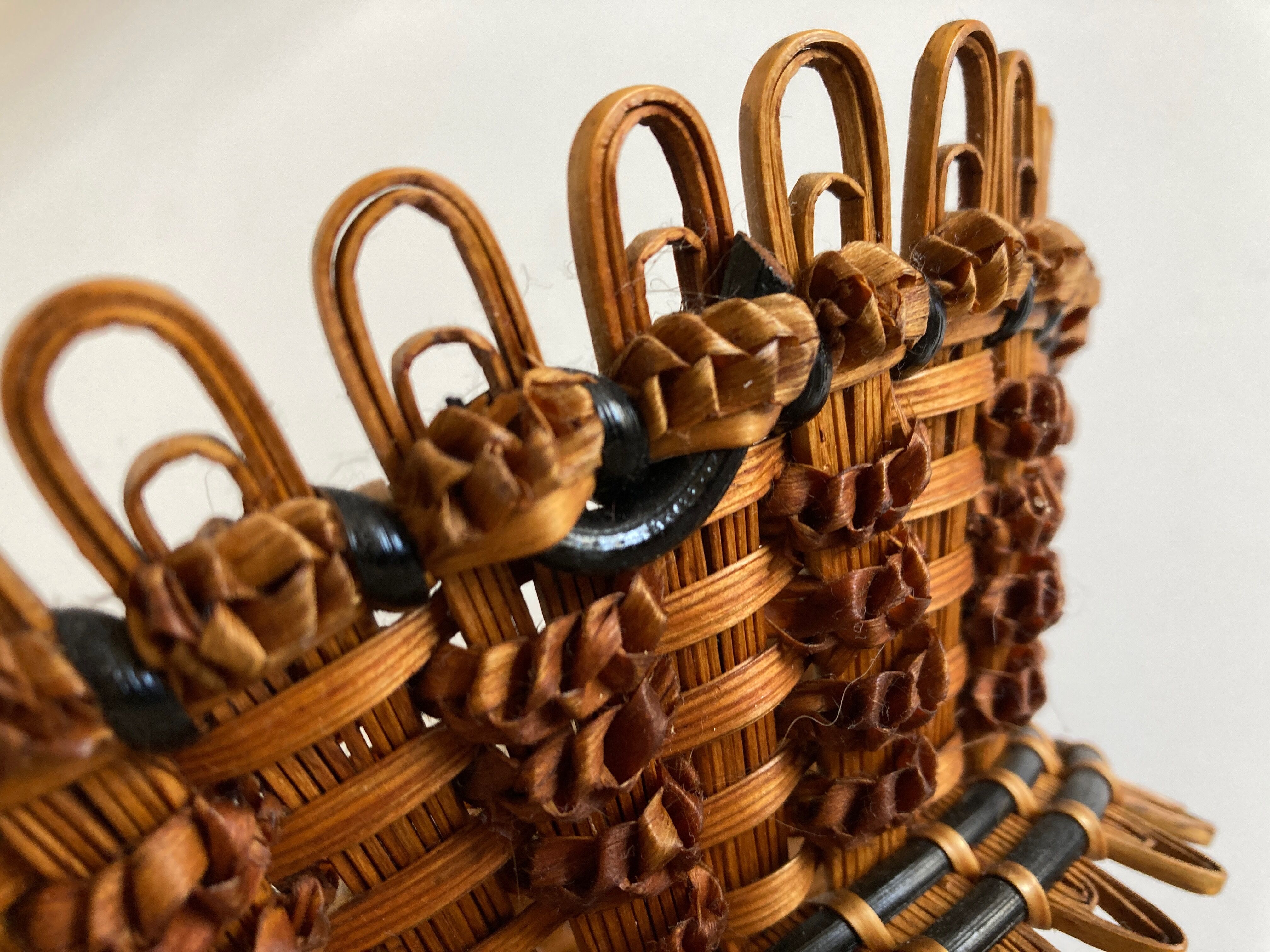 19th-century wicker basket embroidered by folk artisans.