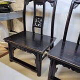 Paire d'anciennes chaises fauteuils Tabourets chinois XIXème en bois laqué noir