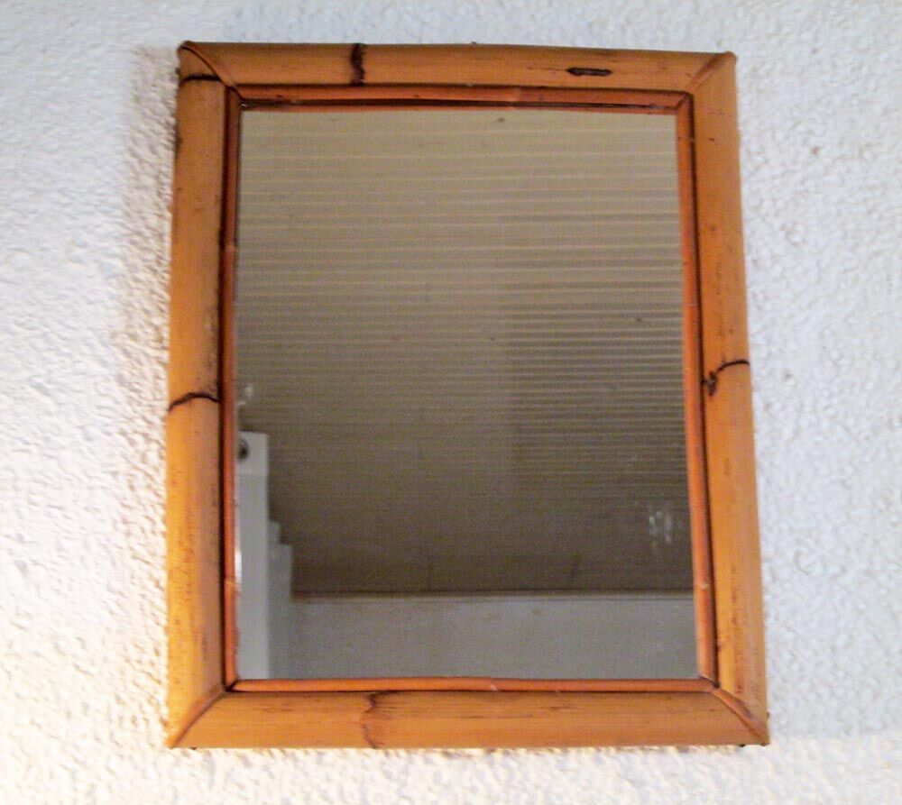 Miroir bambou et rotin vintage 38x48cm