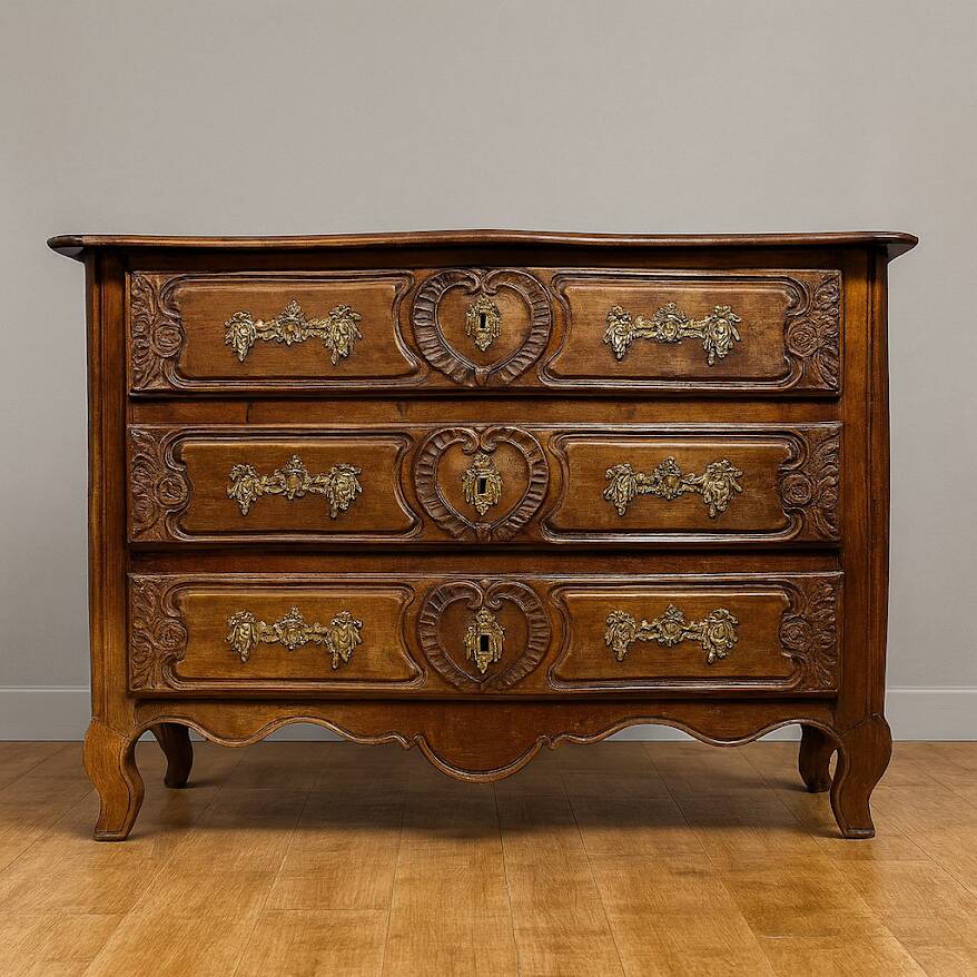 Lyonnaise commode from the Louis XV period in solid walnut, 18th century.