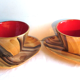 2 lunches decorated in faux wood style, cups + saucers, signed VALLAURIS