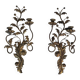 Pair of Two-Arm Wall Lights in Gold Metal with Leaf Decoration