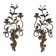 Pair of Two-Arm Wall Lights in Gold Metal with Leaf Decoration