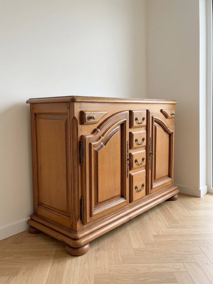 Traditional low buffet set: natural wood serving furniture