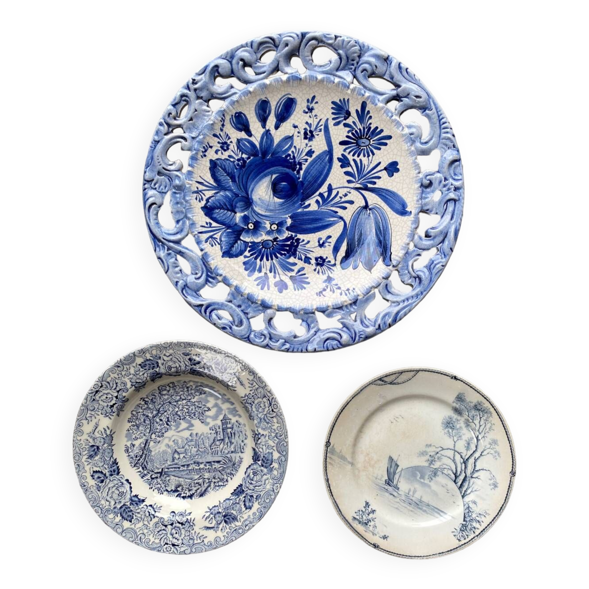 Trio of blue plates