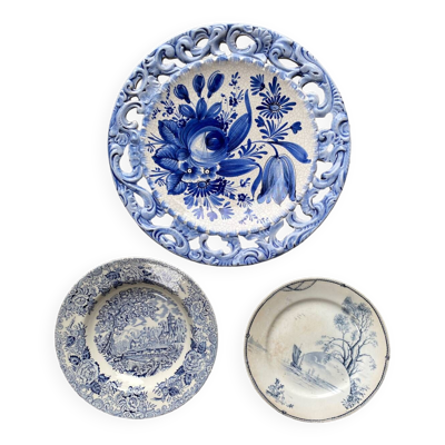 Trio d’assiettes bleues