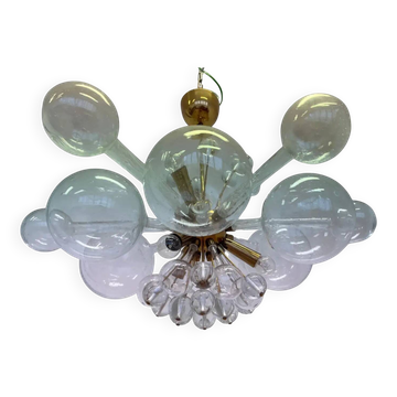 Design art glass and brass chandelier by Rene Roubicek, Czechoslovakia, 1960s