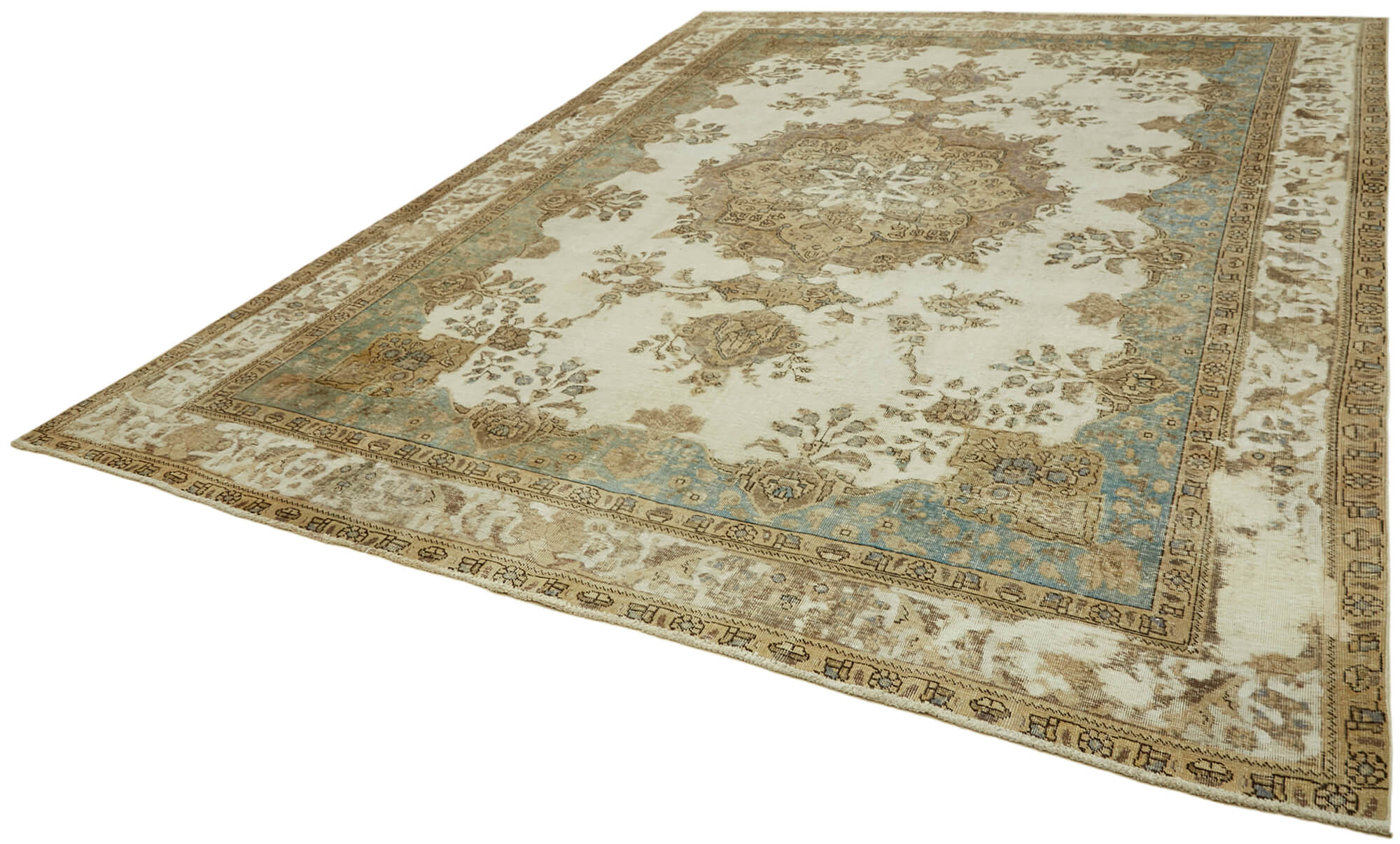 Handmade oriental contemporary 1980s 304 cm x 377 cm beige wool carpet