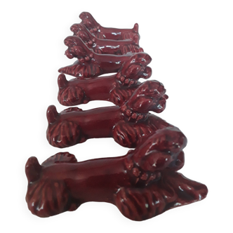 6 ceramic poodle dog knife holders