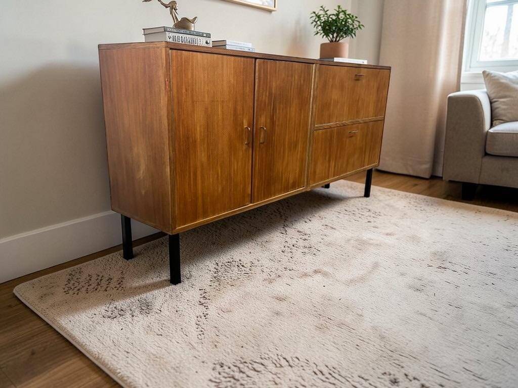 Vintage wooden sideboard with black steel legs.