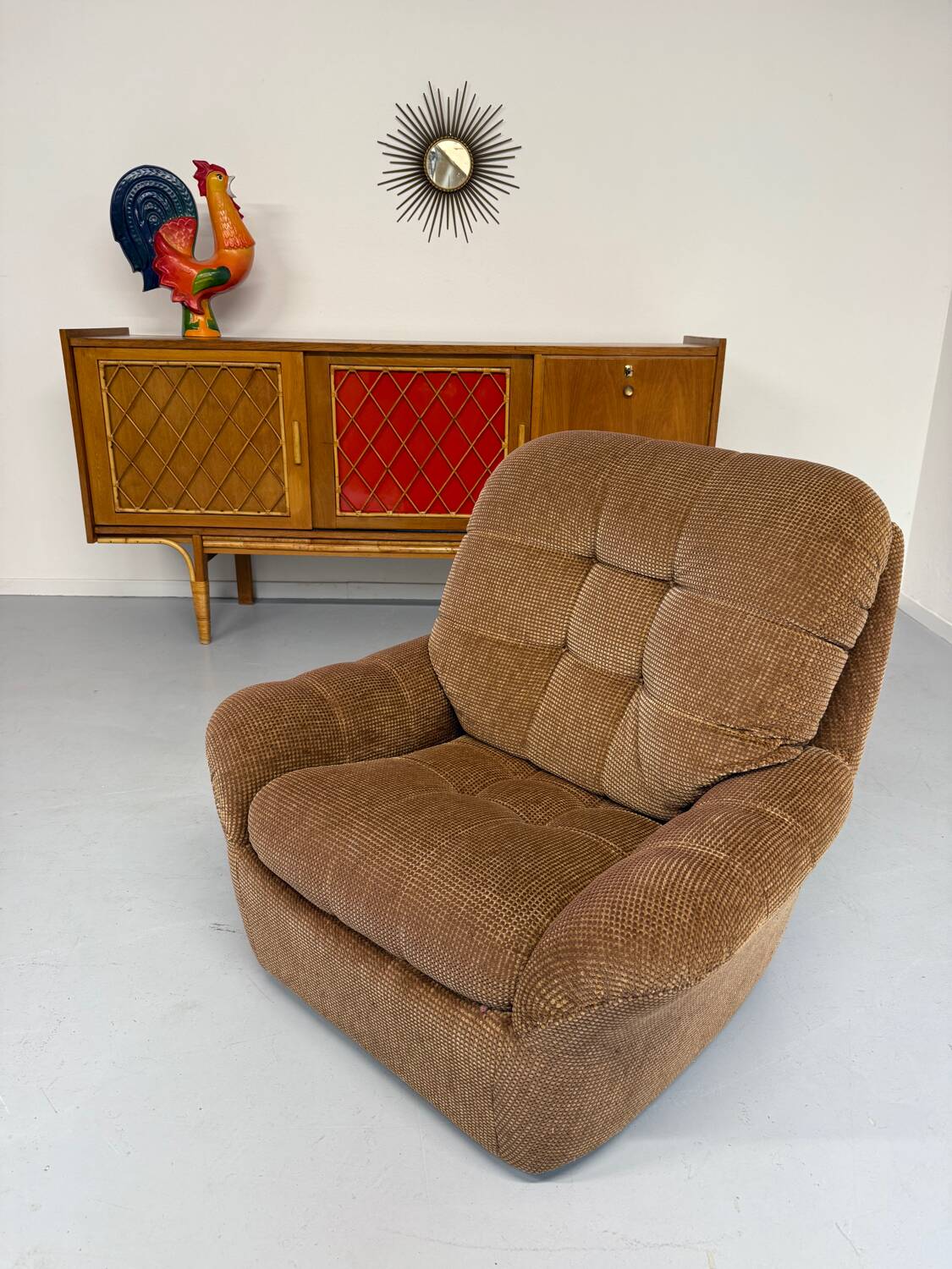 Old vintage 60s fabric lounge chair