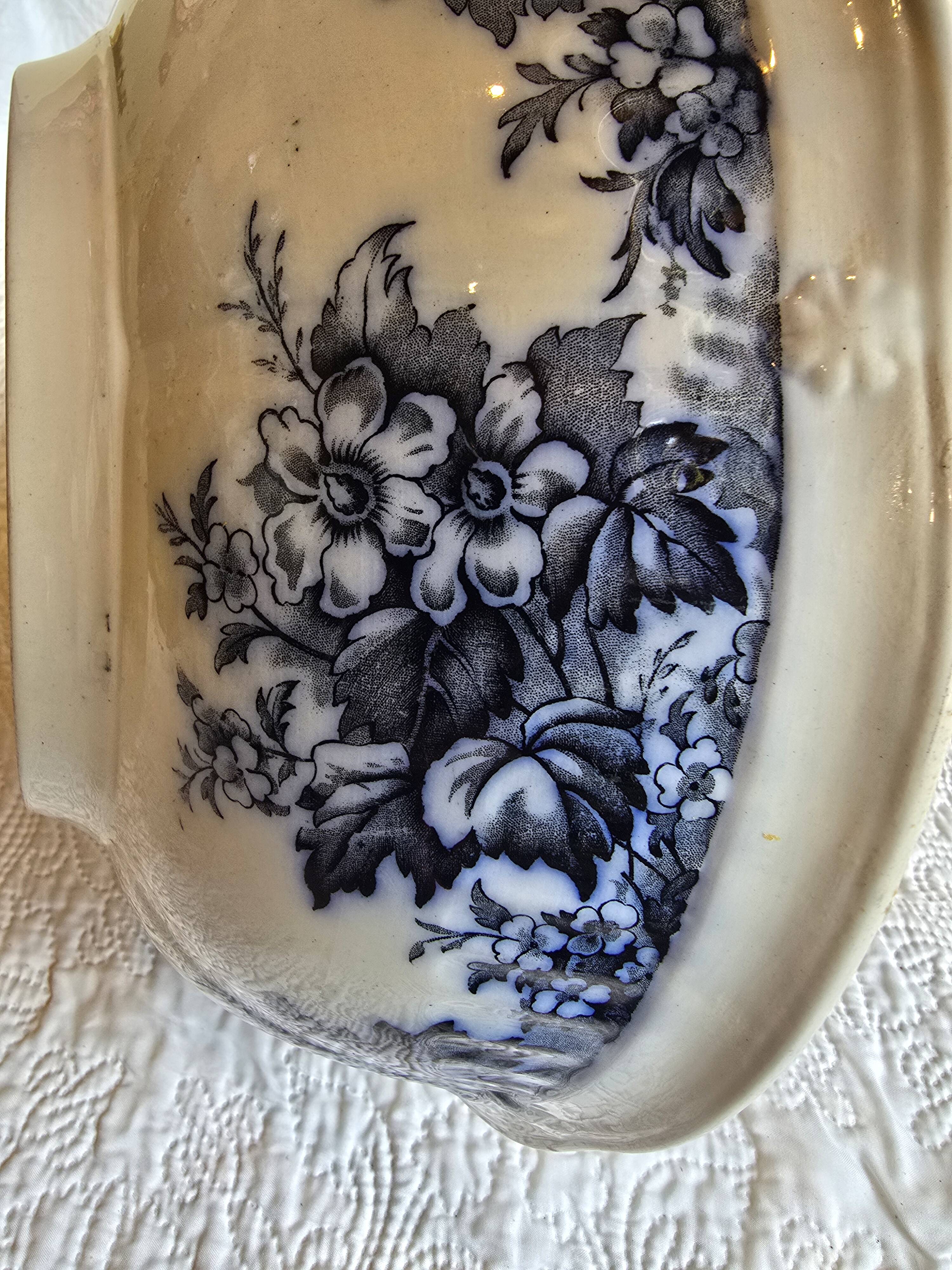 Large antique English basin A.B & Co May pattern – flow blue floral