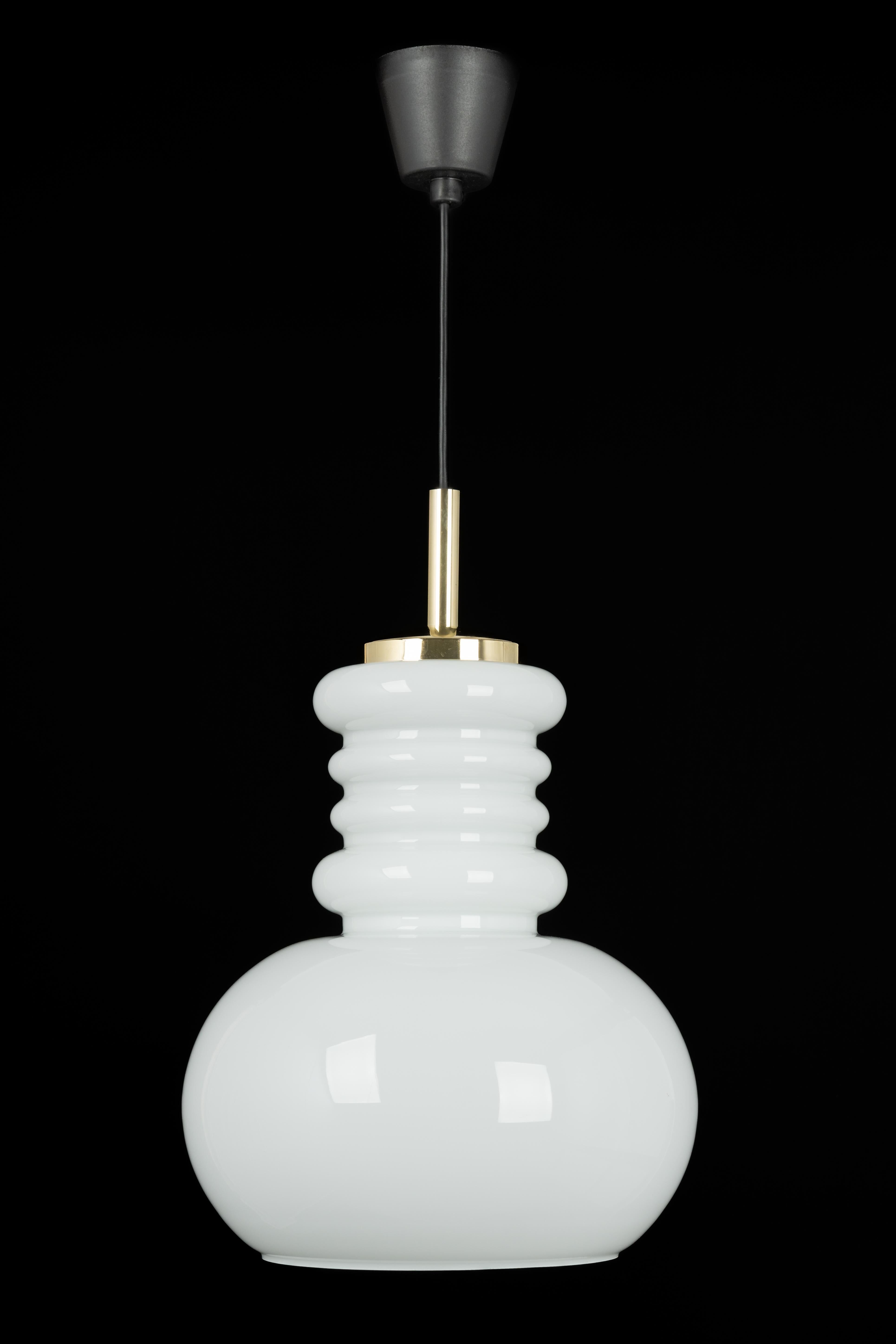 Large white opaline glass pendant light by Peill Putzler, Germany, 1970.