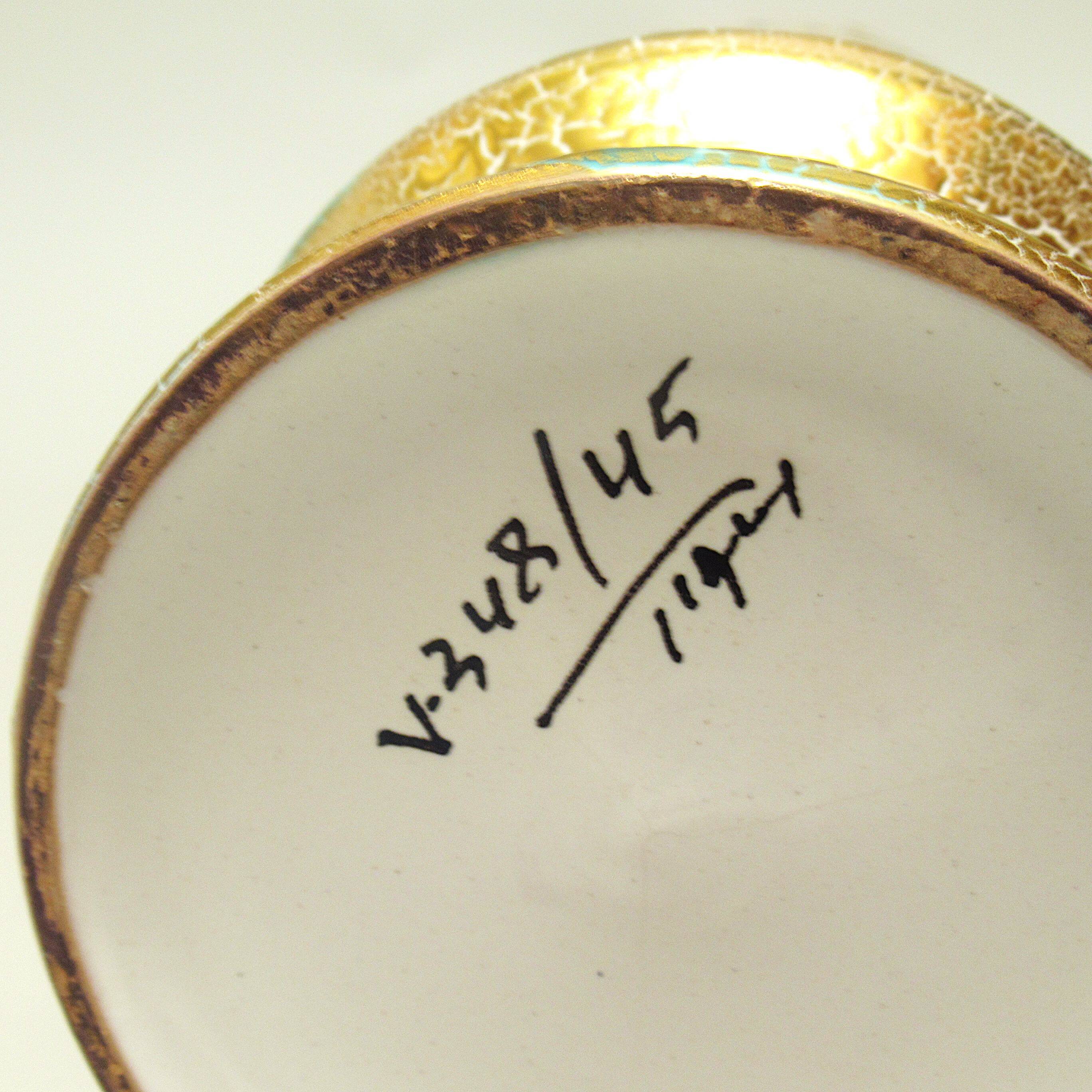 Italian gilded ceramic scroll vase circa 1960