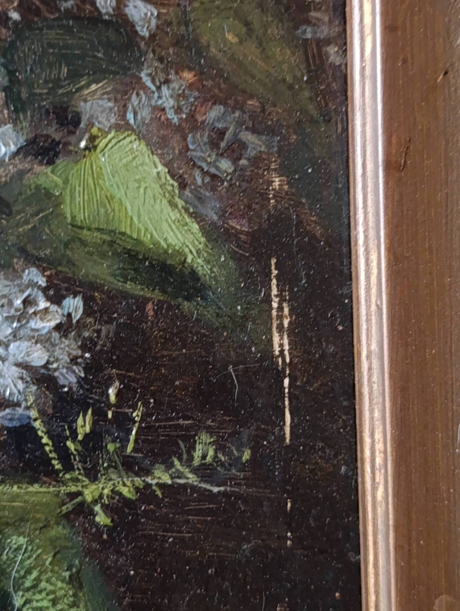 Vintage French oil painting on board, bouquet of lilacs