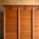 Oak workshop cabinet with curtains – antique triple column