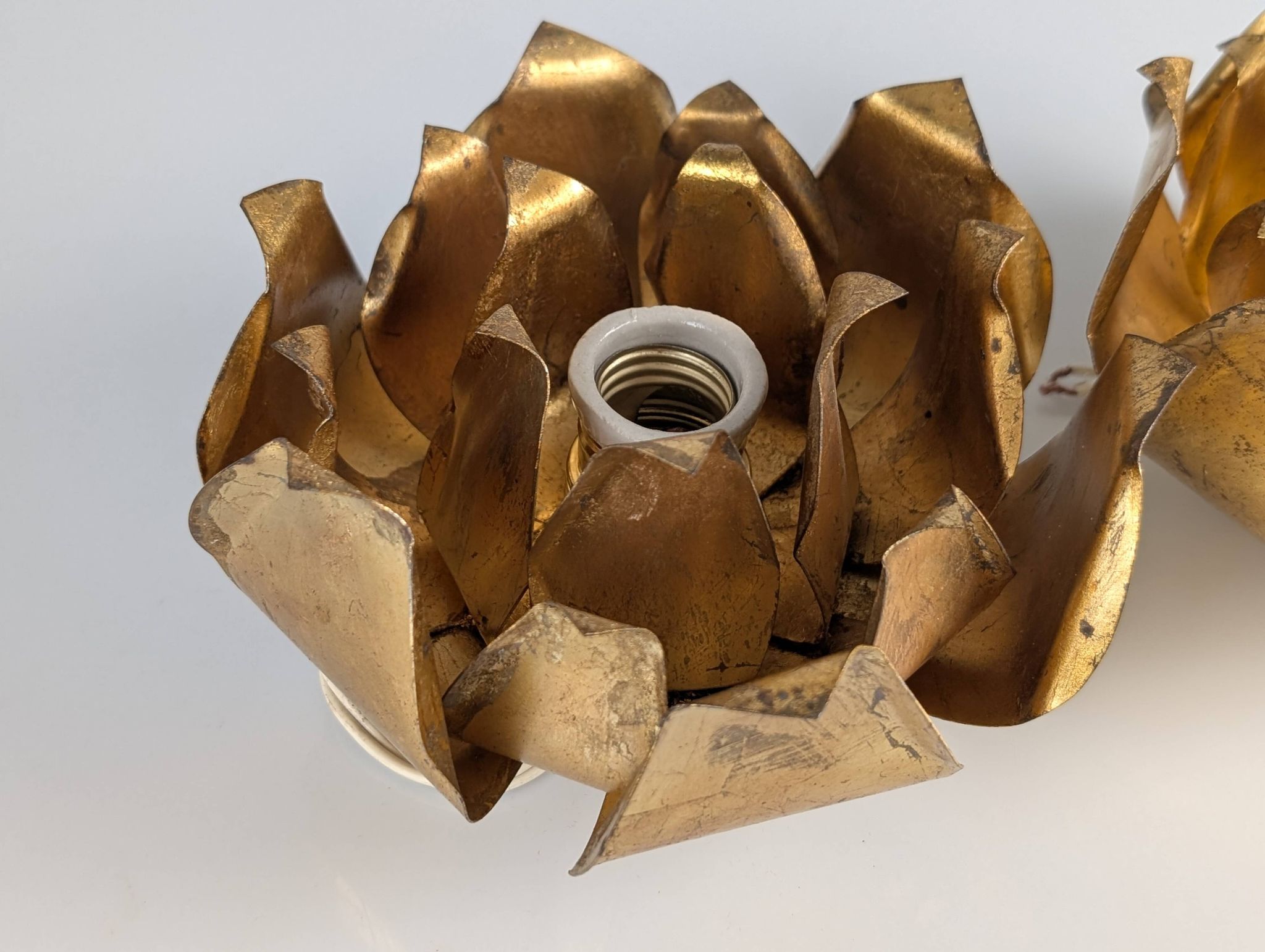 Pair of floral gilt metal wall sconces, Hans Kögl, 1970s