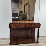 Art Decò dressing table in briar with large mirror and pink glass